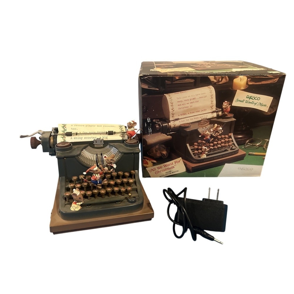 VTG‎ 1990 Enesco Typewriter Dear Santa Letter Musical Mice with Adapter & Box